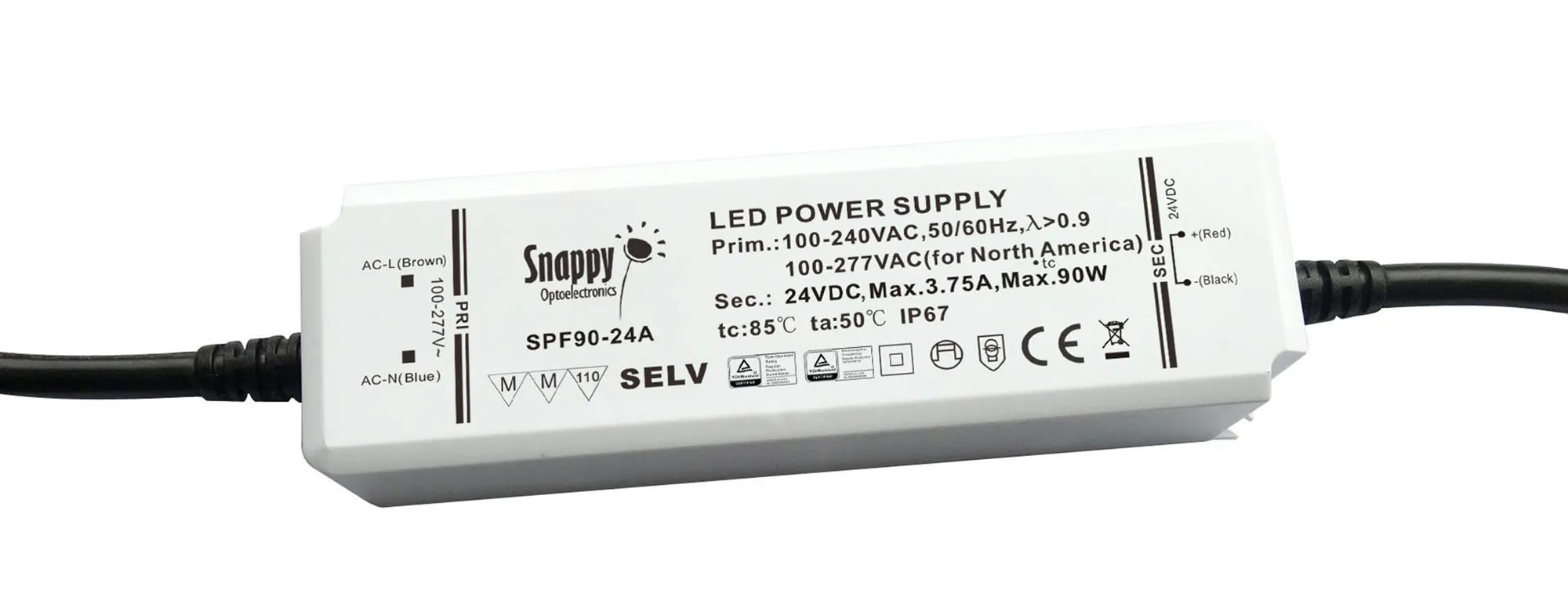 90W Constant Voltage Non-Dimmable LED Driver 24VDC IP65 SPF90-24A  Snappy SPF